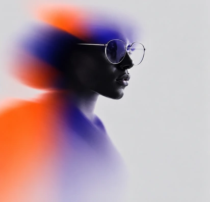Neon-blurred profile portrait